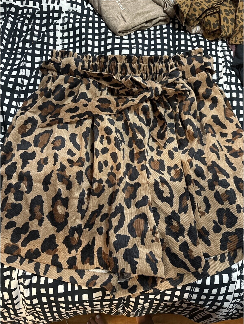 ODDI Plus Sized Leopard Animal Print Velvet Corduroy Paper Bag Shorts Sz 1X